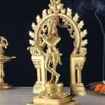 Pure Brass Lord Krishna with Celestial Aura Prabhavali Idol - 12.5" Height, Golden Finish